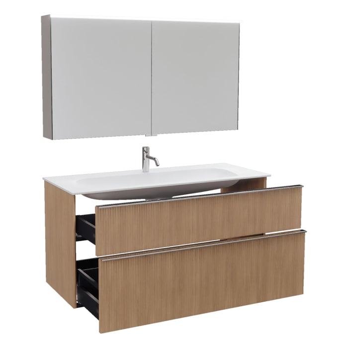 burgbad Fiumo 2.0 Badmöbelset 122 cm mit Waschtisch mit Unterschrank mit Griff G0146 und Spiegelschrank