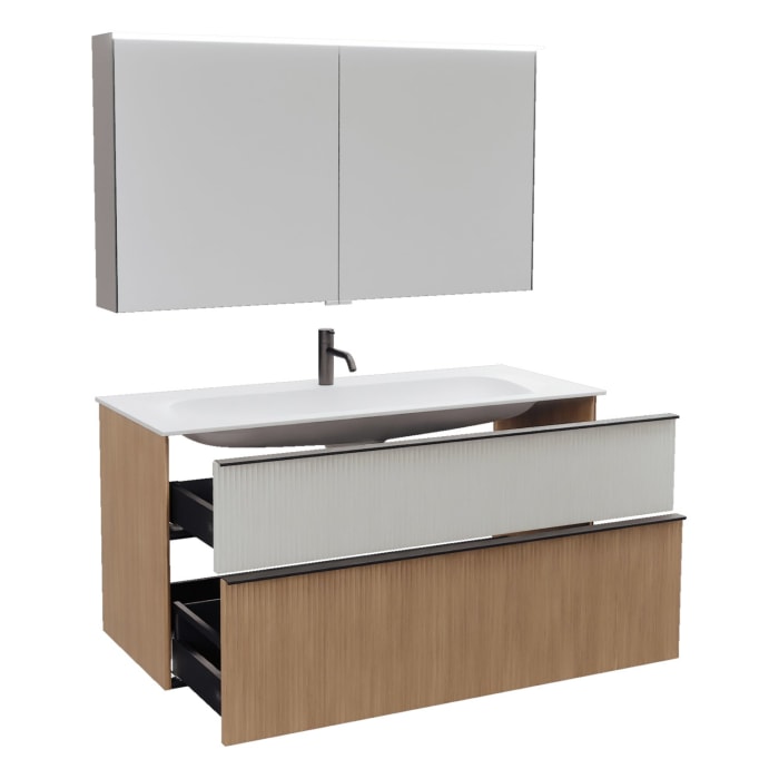 burgbad Fiumo 2.0 Badmöbelset 122 cm mit Waschtisch mit Unterschrank mit Griff G0200 und Spiegelschrank