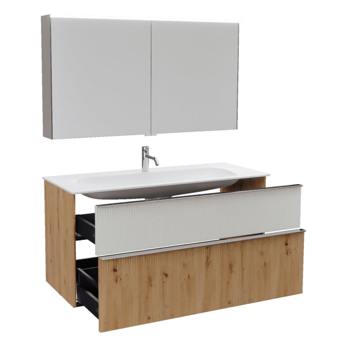 burgbad Fiumo 2.0 Badmöbelset 122 cm mit Waschtisch mit Unterschrank mit Griff G0146 und Spiegelschrank