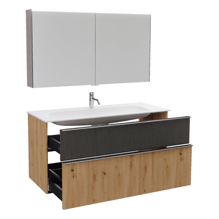 burgbad Fiumo 2.0 Badmöbelset 122 cm mit Waschtisch mit Unterschrank mit Griff G0146 und Spiegelschrank