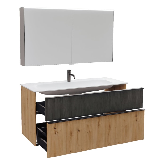 burgbad Fiumo 2.0 Badmöbelset 122 cm mit Waschtisch mit Unterschrank mit Griff G0200 und Spiegelschrank