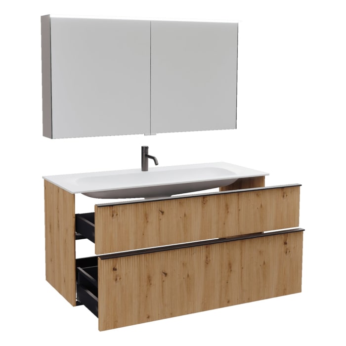 burgbad Fiumo 2.0 Badmöbelset 122 cm mit Waschtisch mit Unterschrank mit Griff G0200 und Spiegelschrank