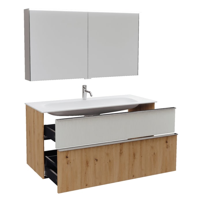 burgbad Fiumo 2.0 Badmöbelset 122 cm mit Waschtisch mit Unterschrank mit Griff G0146 und Spiegelschrank