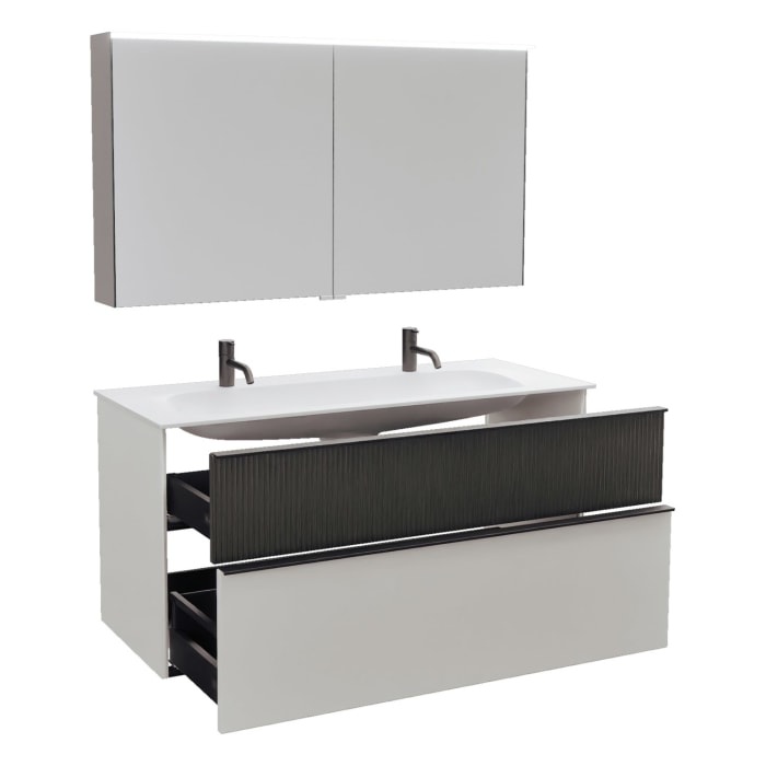 burgbad Fiumo 2.0 Badmöbelset 122 cm mit Waschtisch mit Unterschrank mit Griff G0200 und Spiegelschrank