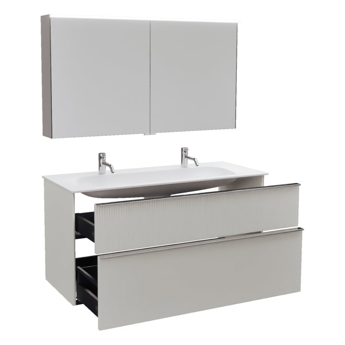 burgbad Fiumo 2.0 Badmöbelset 122 cm mit Waschtisch mit Unterschrank mit Griff G0146 und Spiegelschrank