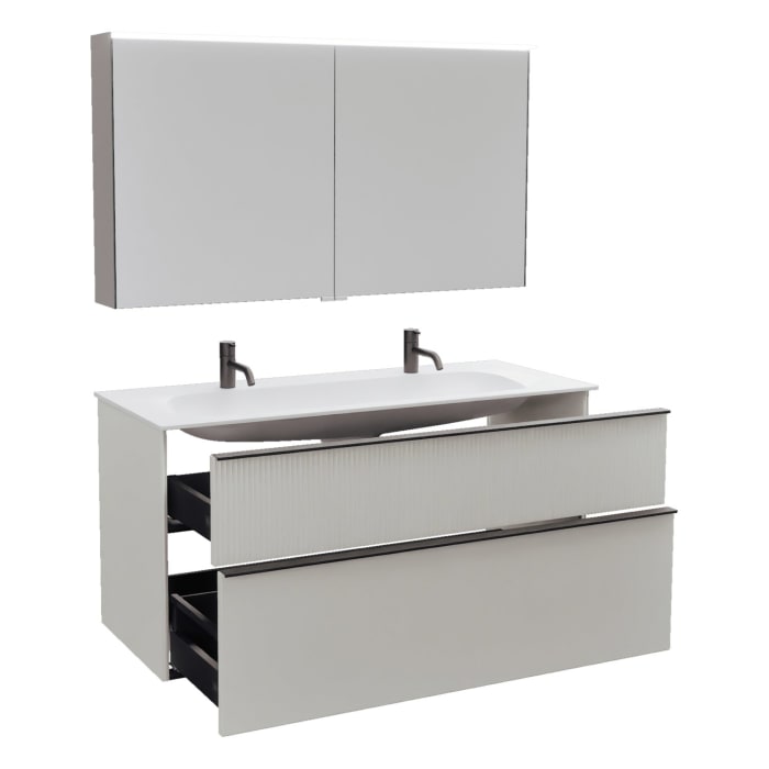 burgbad Fiumo 2.0 Badmöbelset 122 cm mit Waschtisch mit Unterschrank mit Griff G0200 und Spiegelschrank