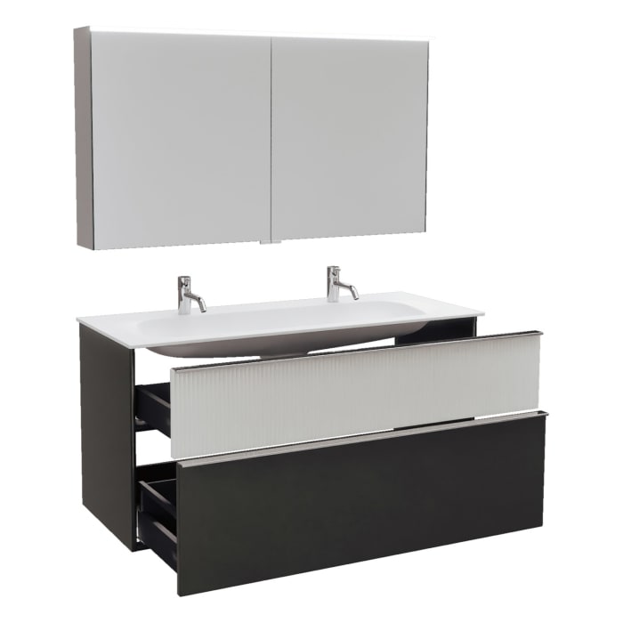 burgbad Fiumo 2.0 Badmöbelset 122 cm mit Waschtisch mit Unterschrank mit Griff G0146 und Spiegelschrank