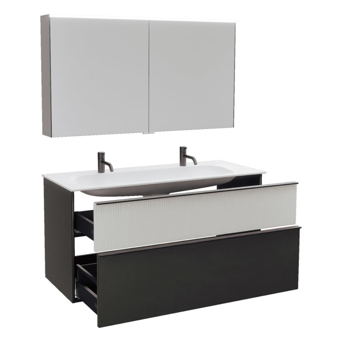 burgbad Fiumo 2.0 Badmöbelset 122 cm mit Waschtisch mit Unterschrank mit Griff G0200 und Spiegelschrank