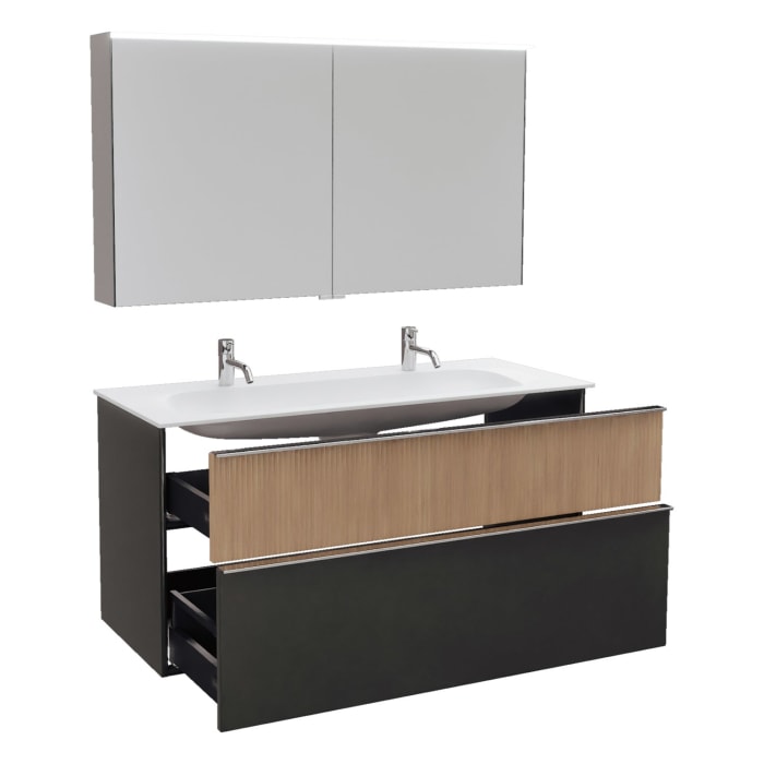 burgbad Fiumo 2.0 Badmöbelset 122 cm mit Waschtisch mit Unterschrank mit Griff G0146 und Spiegelschrank