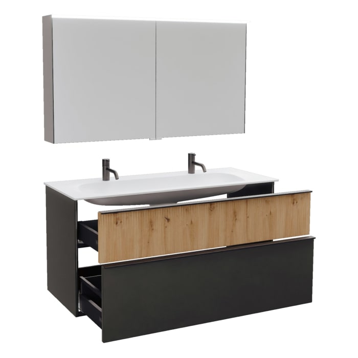 burgbad Fiumo 2.0 Badmöbelset 122 cm mit Waschtisch mit Unterschrank mit Griff G0200 und Spiegelschrank