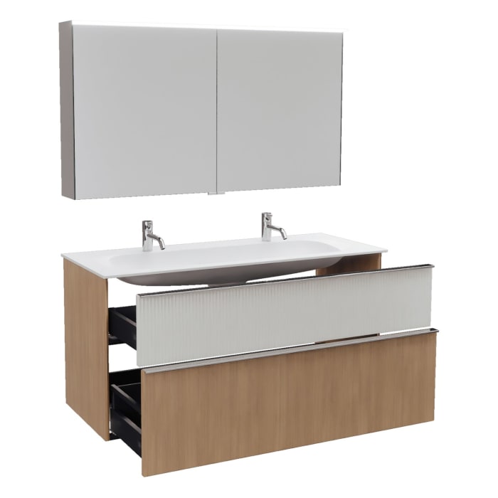 burgbad Fiumo 2.0 Badmöbelset 122 cm mit Waschtisch mit Unterschrank mit Griff G0146 und Spiegelschrank