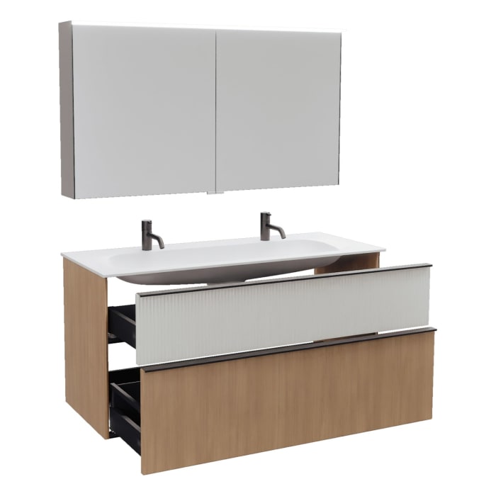 burgbad Fiumo 2.0 Badmöbelset 122 cm mit Waschtisch mit Unterschrank mit Griff G0200 und Spiegelschrank