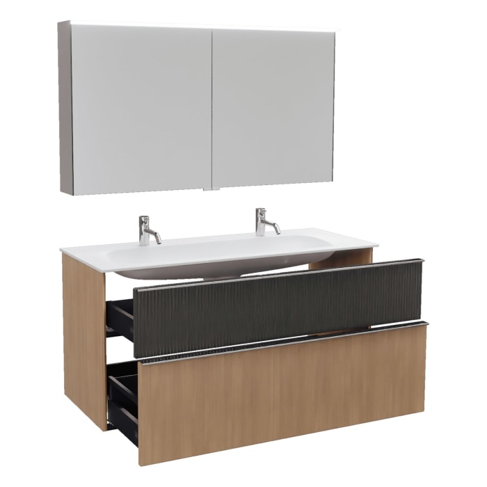 burgbad Fiumo 2.0 Badmöbelset 122 cm mit Waschtisch mit Unterschrank mit Griff G0146 und Spiegelschrank