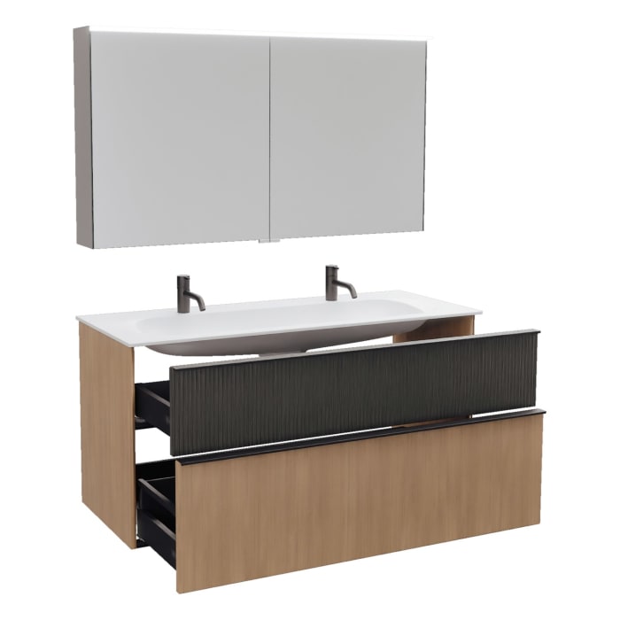 burgbad Fiumo 2.0 Badmöbelset 122 cm mit Waschtisch mit Unterschrank mit Griff G0200 und Spiegelschrank