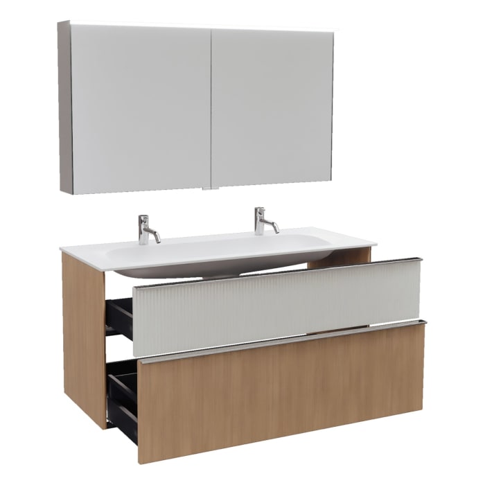 burgbad Fiumo 2.0 Badmöbelset 122 cm mit Waschtisch mit Unterschrank mit Griff G0146 und Spiegelschrank