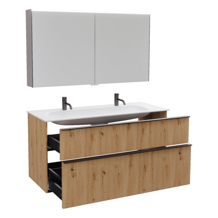 burgbad Fiumo 2.0 Badmöbelset 122 cm mit Waschtisch mit Unterschrank mit Griff G0200 und Spiegelschrank