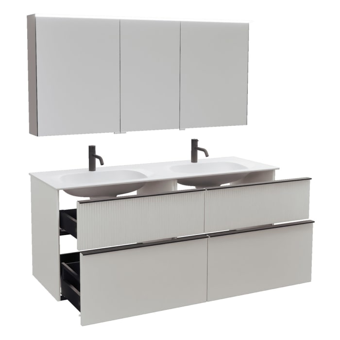 burgbad Fiumo 2.0 Badmöbelset 142 cm mit Waschtisch mit Unterschrank mit Griff G0200 und Spiegelschrank