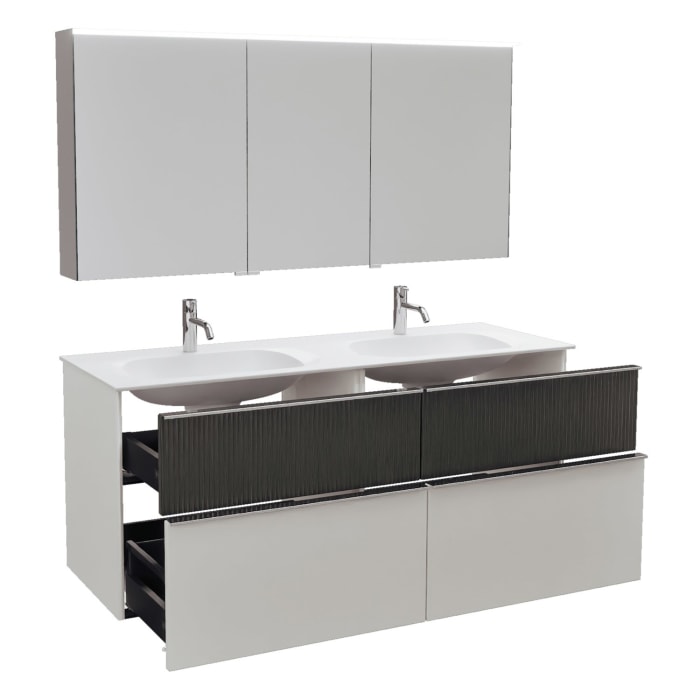 burgbad Fiumo 2.0 Badmöbelset 142 cm mit Waschtisch mit Unterschrank mit Griff G0146 und Spiegelschrank