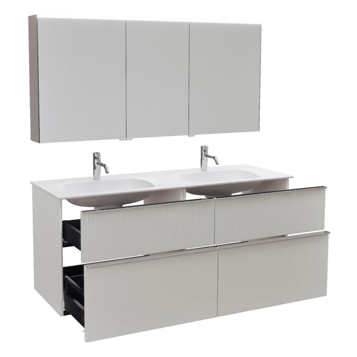 burgbad Fiumo 2.0 Badmöbelset 142 cm mit Waschtisch mit Unterschrank mit Griff G0146 und Spiegelschrank