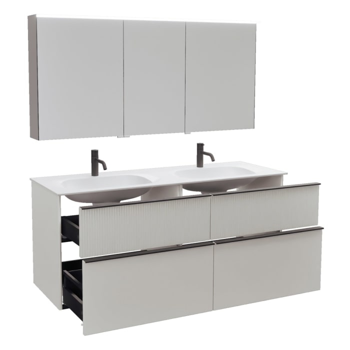 burgbad Fiumo 2.0 Badmöbelset 142 cm mit Waschtisch mit Unterschrank mit Griff G0200 und Spiegelschrank