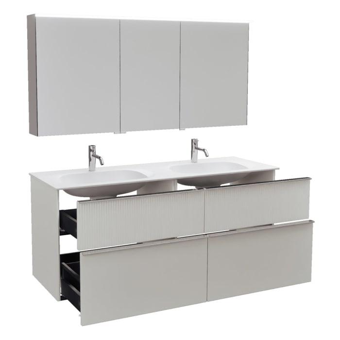 burgbad Fiumo 2.0 Badmöbelset 142 cm mit Waschtisch mit Unterschrank mit Griff G0146 und Spiegelschrank