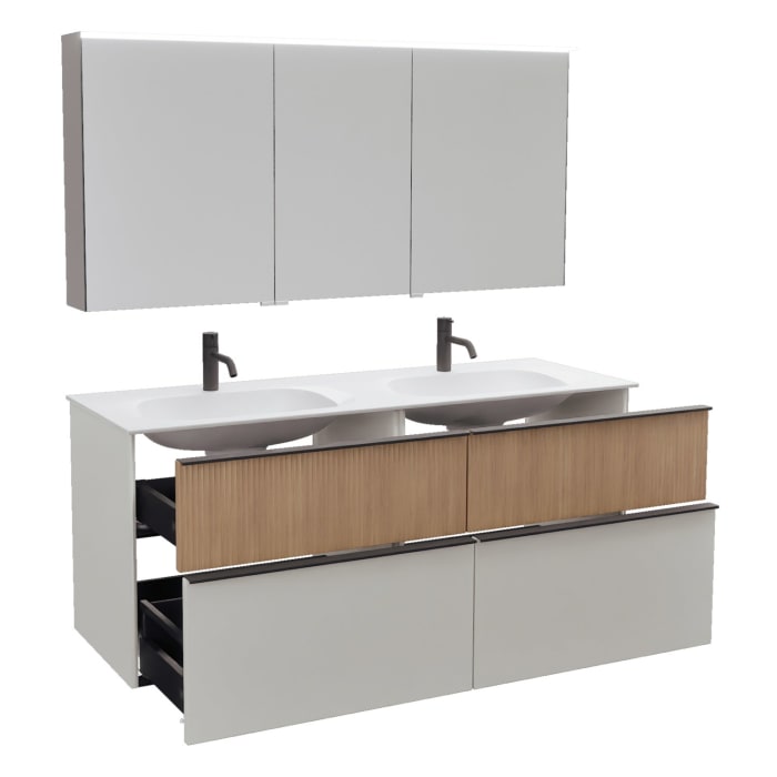 burgbad Fiumo 2.0 Badmöbelset 142 cm mit Waschtisch mit Unterschrank mit Griff G0200 und Spiegelschrank