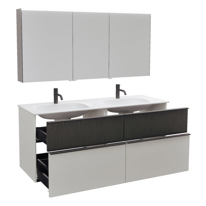 burgbad Fiumo 2.0 Badmöbelset 142 cm mit Waschtisch mit Unterschrank mit Griff G0200 und Spiegelschrank