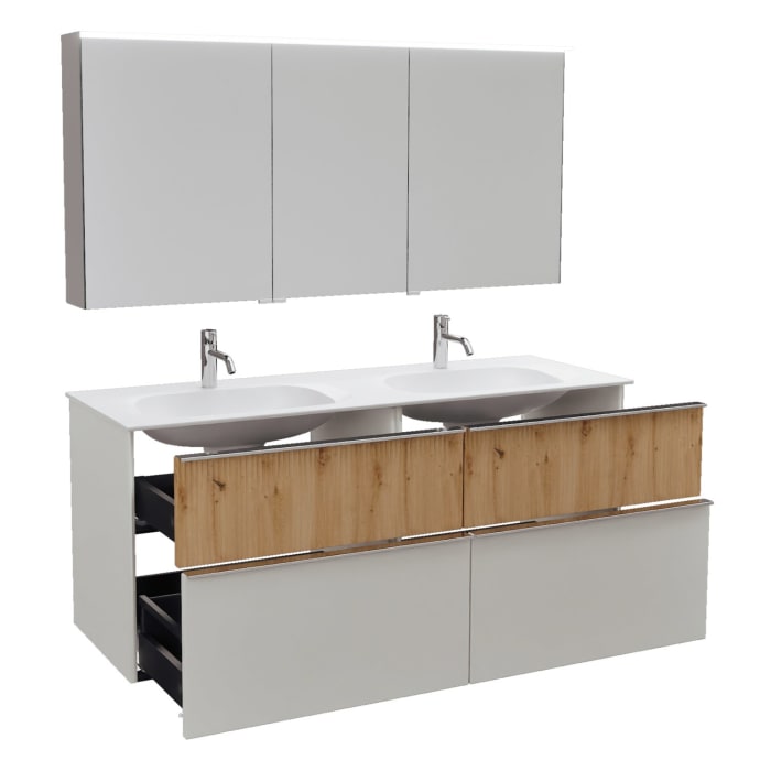 burgbad Fiumo 2.0 Badmöbelset 142 cm mit Waschtisch mit Unterschrank mit Griff G0146 und Spiegelschrank