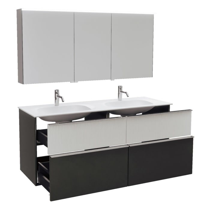 burgbad Fiumo 2.0 Badmöbelset 142 cm mit Waschtisch mit Unterschrank mit Griff G0146 und Spiegelschrank