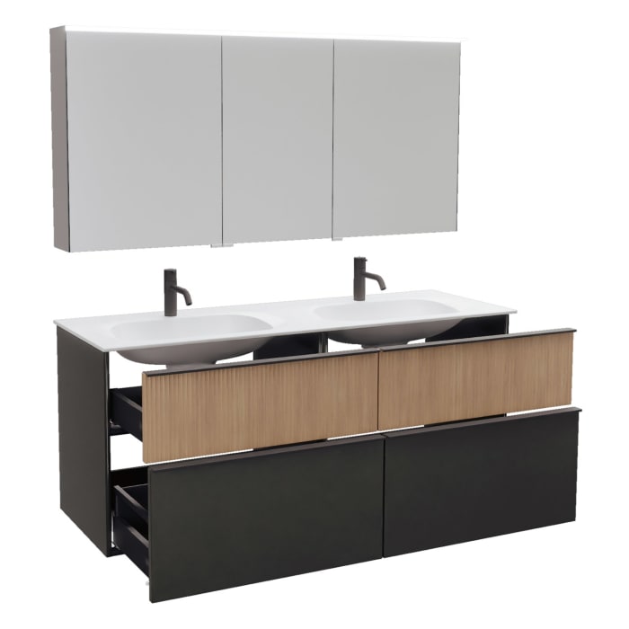 burgbad Fiumo 2.0 Badmöbelset 142 cm mit Waschtisch mit Unterschrank mit Griff G0200 und Spiegelschrank