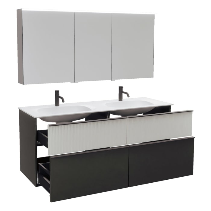 burgbad Fiumo 2.0 Badmöbelset 142 cm mit Waschtisch mit Unterschrank mit Griff G0200 und Spiegelschrank