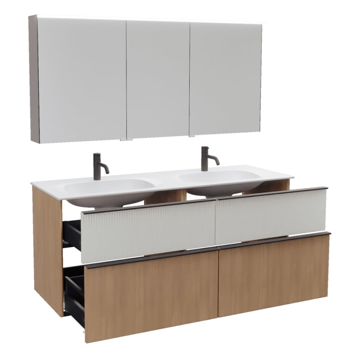 burgbad Fiumo 2.0 Badmöbelset 142 cm mit Waschtisch mit Unterschrank mit Griff G0200 und Spiegelschrank