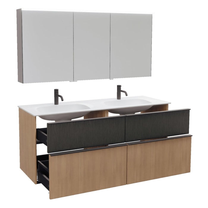 burgbad Fiumo 2.0 Badmöbelset 142 cm mit Waschtisch mit Unterschrank mit Griff G0200 und Spiegelschrank