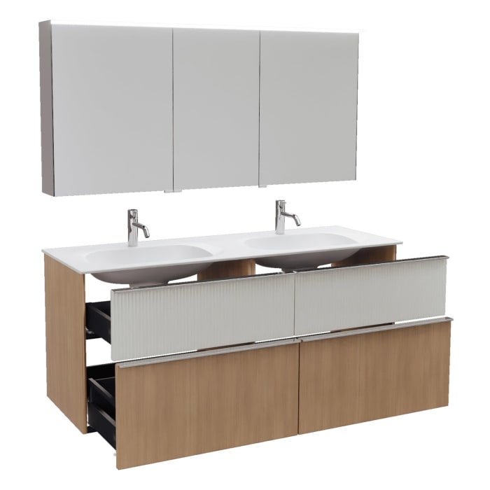 burgbad Fiumo 2.0 Badmöbelset 142 cm mit Waschtisch mit Unterschrank mit Griff G0146 und Spiegelschrank