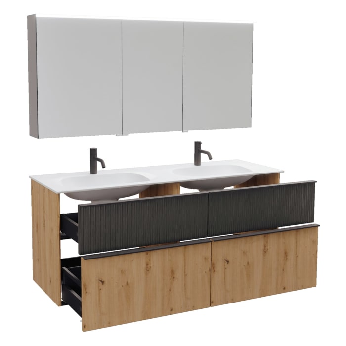 burgbad Fiumo 2.0 Badmöbelset 142 cm mit Waschtisch mit Unterschrank mit Griff G0200 und Spiegelschrank