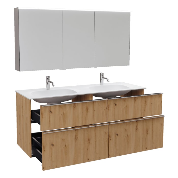 burgbad Fiumo 2.0 Badmöbelset 142 cm mit Waschtisch mit Unterschrank mit Griff G0146 und Spiegelschrank