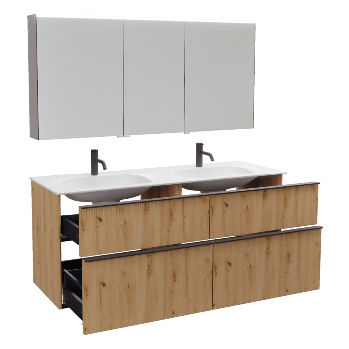 burgbad Fiumo 2.0 Badmöbelset 142 cm mit Waschtisch mit Unterschrank mit Griff G0200 und Spiegelschrank