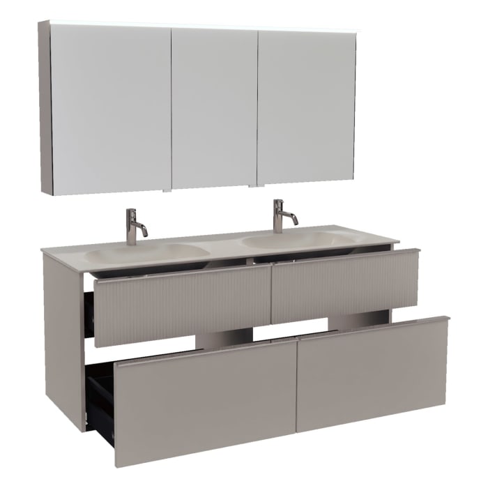 burgbad Fiumo 2.0 Badmöbelset 142 cm mit Waschtisch mit Unterschrank mit Griff G0146 und Spiegelschrank