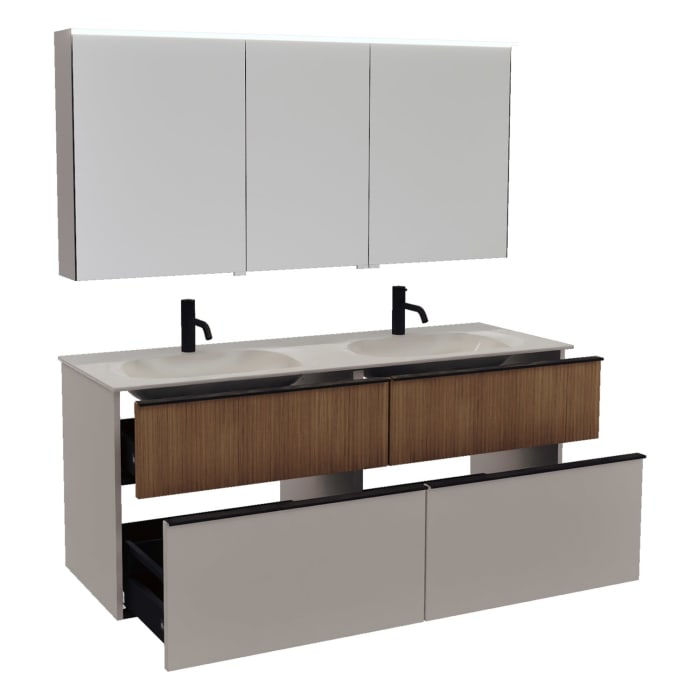 burgbad Fiumo 2.0 Badmöbelset 142 cm mit Waschtisch mit Unterschrank mit Griff G0200 und Spiegelschrank