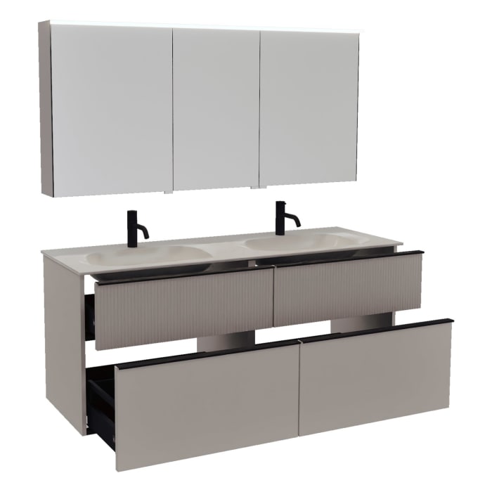 burgbad Fiumo 2.0 Badmöbelset 142 cm mit Waschtisch mit Unterschrank mit Griff G0200 und Spiegelschrank