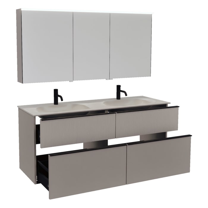 burgbad Fiumo 2.0 Badmöbelset 142 cm mit Waschtisch mit Unterschrank mit Griff G0200 und Spiegelschrank