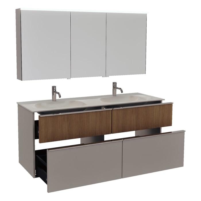 burgbad Fiumo 2.0 Badmöbelset 142 cm mit Waschtisch mit Unterschrank mit Griff G0146 und Spiegelschrank