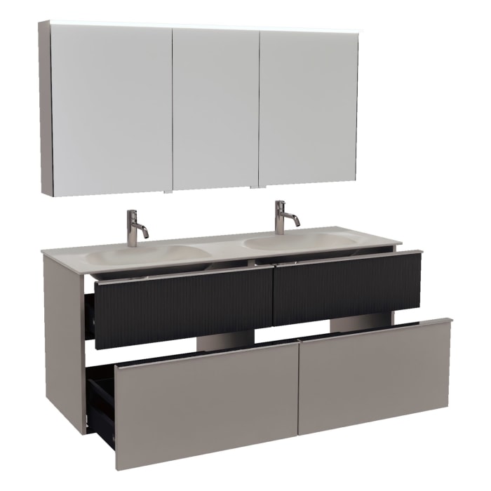 burgbad Fiumo 2.0 Badmöbelset 142 cm mit Waschtisch mit Unterschrank mit Griff G0146 und Spiegelschrank