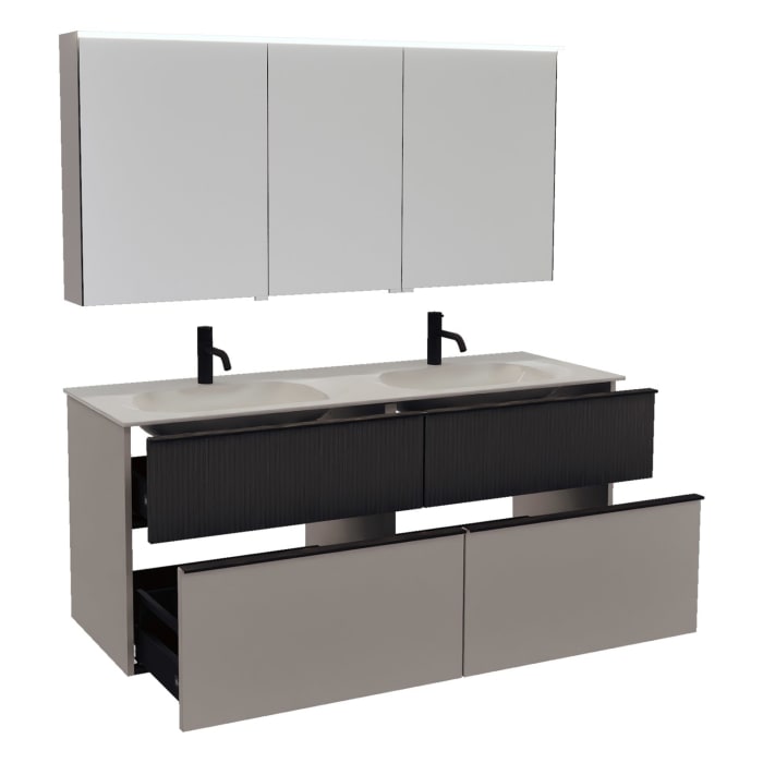 burgbad Fiumo 2.0 Badmöbelset 142 cm mit Waschtisch mit Unterschrank mit Griff G0200 und Spiegelschrank