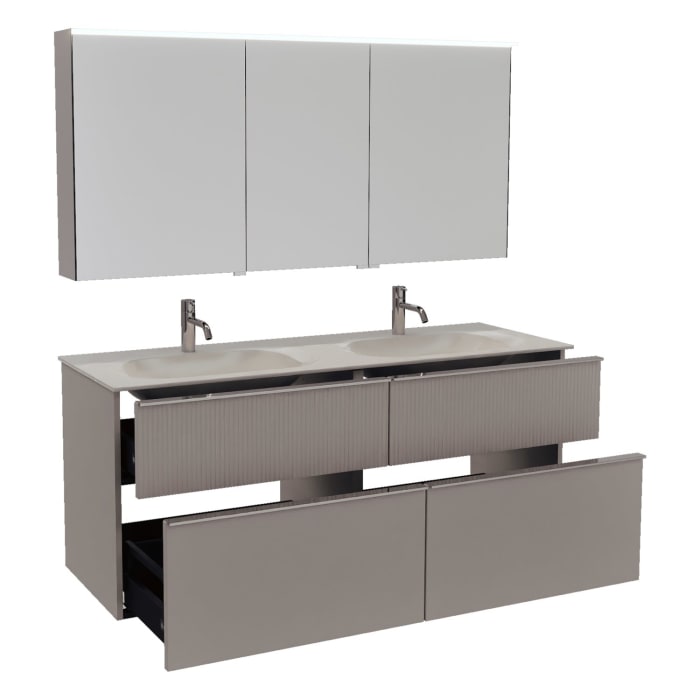 burgbad Fiumo 2.0 Badmöbelset 142 cm mit Waschtisch mit Unterschrank mit Griff G0146 und Spiegelschrank