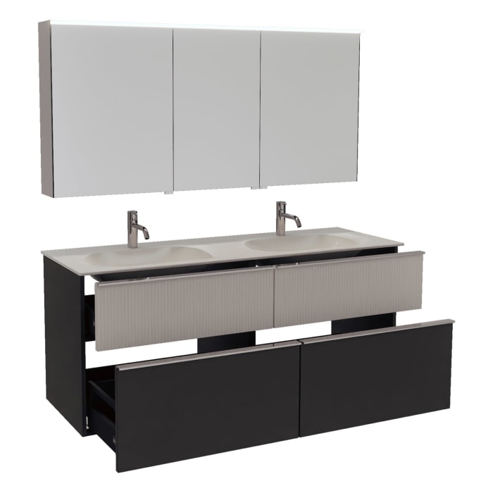 burgbad Fiumo 2.0 Badmöbelset 142 cm mit Waschtisch mit Unterschrank mit Griff G0146 und Spiegelschrank