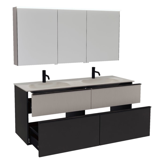 burgbad Fiumo 2.0 Badmöbelset 142 cm mit Waschtisch mit Unterschrank mit Griff G0200 und Spiegelschrank