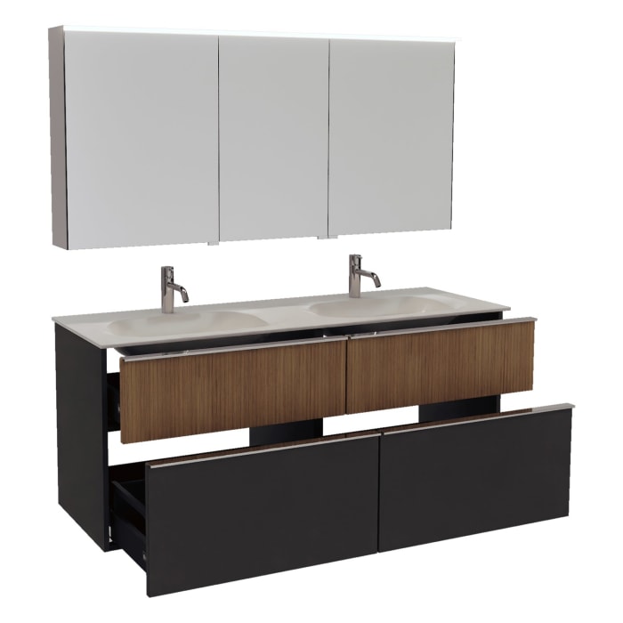 burgbad Fiumo 2.0 Badmöbelset 142 cm mit Waschtisch mit Unterschrank mit Griff G0146 und Spiegelschrank