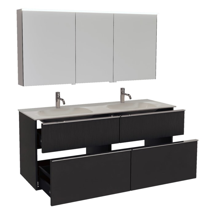 burgbad Fiumo 2.0 Badmöbelset 142 cm mit Waschtisch mit Unterschrank mit Griff G0146 und Spiegelschrank