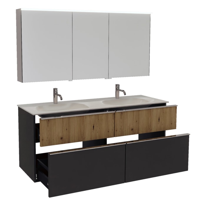 burgbad Fiumo 2.0 Badmöbelset 142 cm mit Waschtisch mit Unterschrank mit Griff G0146 und Spiegelschrank